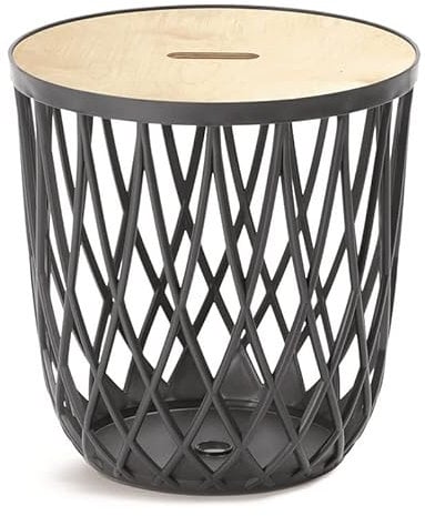 BirnePower Beistelltisch Couchtisch Korbtisch Kaffeetisch mit Holzplatte aus Bambus Tisch Aufbewarungskorb Sofatisch Multifunktionskorb (20L anthrazit)