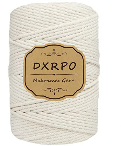 DXRPO Filato macramè, 4 mm x 120 m, Filato di Cotone macramè, per Fai da Te, macramè, fioriera per Fiori macramè, Decorazione Natalizia, Regali per buoni Amici, Piante, Decorazione Boho(Beige)
