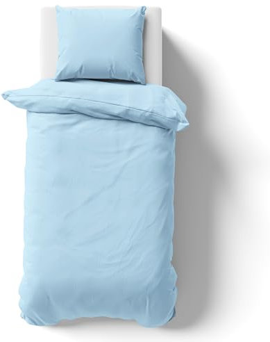 Alreya Mako Satin Bettwäsche 155 x 220 cm mit Kissenbezug 80 x 80 cm - 100% Baumwolle mit YKK Reißverschluss, Superweiches Bettbezug, Oeko-TEX® Standard Zertifiziert, Hellblau