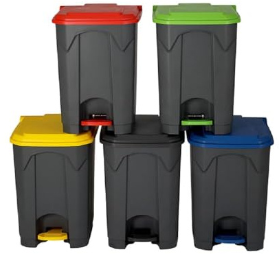 Large Kitchen Recycling Bin 87L - Tall Plastic Indoor Rubbish Waste & Recycle Bin with Lid - Heavy Duty Home Office Dustbin Waste Container - Fits Standard Bin Bags - Easy Clean & Durable (87L, Blue)