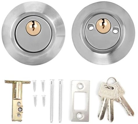 Double Cylinder Deadbolt Keyed, Double Keyed Deadbolt Lockon Both Sides Two Way Adjustable Cylinder Deadbolt for Front Door(Stainless Steel)