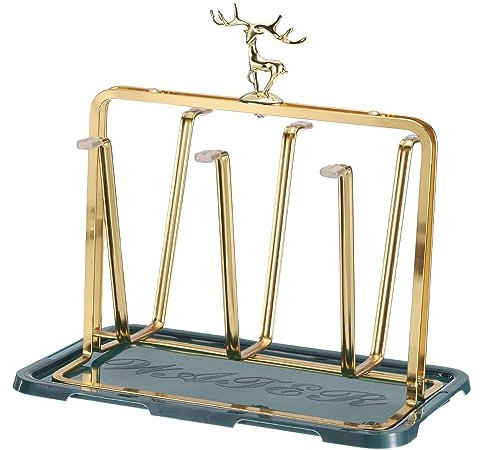 sourcing map Tassen Trockenständer mit Abtropfschale 235x245mm Flaschen Trocknergestell 6 Tassen Becher Glas Flasche Organisator mit Silikon Schutzhaken für Haus Tresen Büro Küche (Gold)