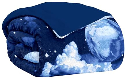 Home Tresor Plaid Pile Matrimoniale, Coperta Matrimoniale Invernale, Coperta Calda in Pile di Flanella e Sherpa, Copriletto Morbidotto Doppio Strato Pelliccia Pelosa Fantasia Planet cm. 230x200