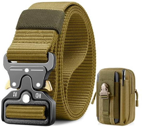BESTKEE Taktischer Gürtel, 3,8 cm Militär Arbeitsgürtel, Schwerlast Nylon Schwarz Gürtel mit, Geschenk mit Taktischem Molle-Beute