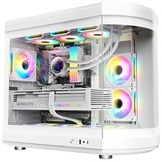 iONZ KZ-T22 Full ATX PC Gaming Case with Curved Panoramic Tempered Glass Dual Chamber, Front I/O USB Type-C | includes 3 ARGB PWM Infinity Fans | White