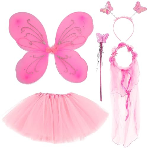 BDSHUNBF 5 Pièces Alas de Mariposa Alas de Hada, Disfraz Princesa Disfraz, Disfraz de Alas de ángel, Disfraz de Hada para,Disfraz Hada para Cumpleaños