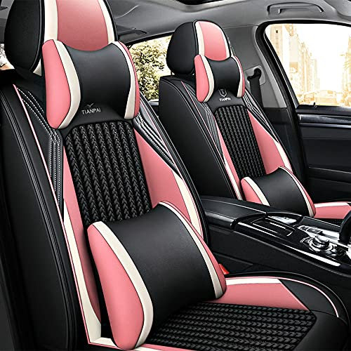 Awotzon Autositzbezug Für Ford Focus ST-line ST line MK4 Station Wagon 2004-2023 5 Sitze Autositzbezüge Komplettset Allwetter Auto Sitzauflage Kunstleder sitzbezüge(Deluxe Edition Schwarz-Rosa)