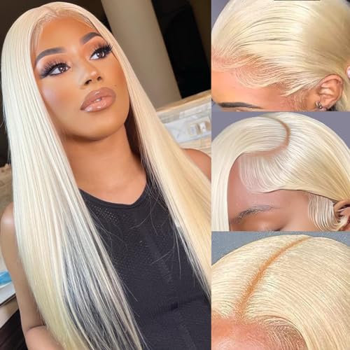 Joedir Straight Lace Frontal Perücken Glueless Lace Perücken für Schwarze Frauen Synthetische Light Yaki Straight Perücke Vorgezupft mit Baby Hair Free Parting Blonde Lace Perücken für Frauen