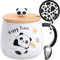 Disoza Panda Tasse mit Deckel Panda Mug 420ml Kaffee Tasse Geschenk Panda Keramik Teetasse mit Löffel & Untersetzer Tee Kaffee Weihnachten Becher Geburtstagsgeschenk für Frau Freundin Kinder