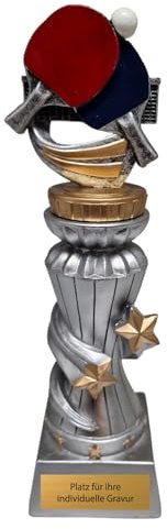 eberin · Der Meister am Tisch: Resin-Tischtennispokal · TT Trophäe · Tischtennisschläger rot/blau · Tischtennisturnier · Tischtennisverein · TT Pokal mit Wunschtext · Größe 20 cm (MIT Gravur)