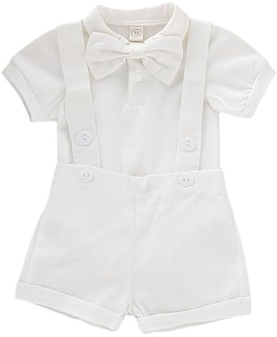 Gajaous Completi da Gentiluomo per Neonato, Pagliaccetto con Papillon a Manica Corta per Bambini + Pantaloncini con Bretelle
