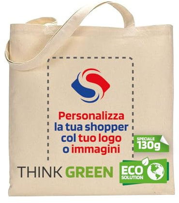 Shopper Personalizzabile Fronte con Logo o Immagini in 100% Cotone Naturale. Dimensioni 38x42 cm, Manici Lunghi. Per Creativi, Famiglie, Team Aziendali, Hobbyisti e Viaggiatori. Lavabile in Lavatrice.