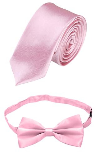 1 Cravate Rose Avec 1 Nœud Papillon Rose, Cravate En Satin De Couleur Unie, Cravate étroite De Couleur Unie De 5 Cm, Cravate Formelle Pour Hommes, Adaptée Aux Banquets, Mariages, Réunions D'affaires