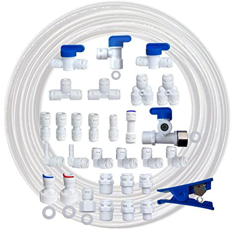 ITIGER - ESHIONG 10 m + 30 pz Frigorifero Tubo di alimentazione Dell'acqua Connettore Raccordo Ad Osmosi Inversa Filtro Dell'acqua per 3/8 di pollice Tubo di Collegamento..