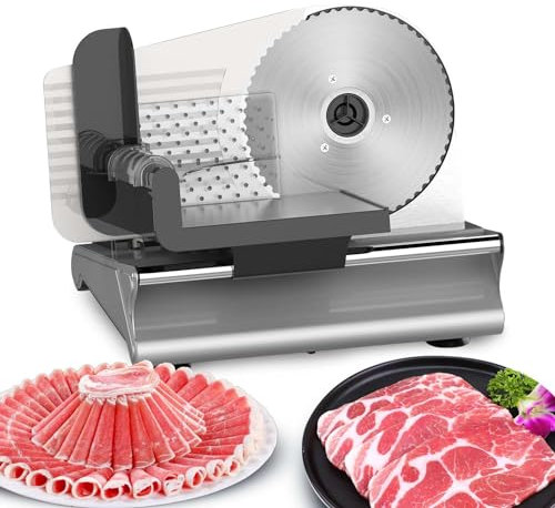 Trancheuse Electrique 500W à Jambon et Saucisson,Machine à Trancher de Cuisine,0-15 d'épaisseur Précise, Commutateur de Rainure pour Utilisation Sûre,Pour Pain,Jambon,Fromage et Viande (maison)
