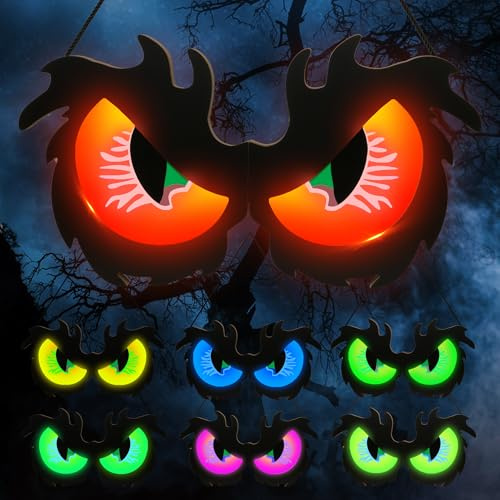 BlcTec Halloween-Dekorationen, gruselige Augen-Lichter, 53,3 cm, große Halloween-Fensteraugenlichter aus Holz mit 7 Farbmodi und USB/batteriebetrieben für Zuhause, Wand, Fenster, Bäume,