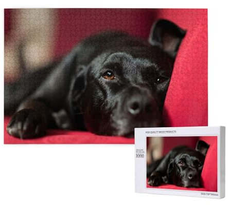 Black Labrador Retriever Pets Bokeh Black Dogs, Jigsaw Puzzles 1000 Pieces Wooden Jigsaw Toy Family Game Wall Decor for Adults Teens