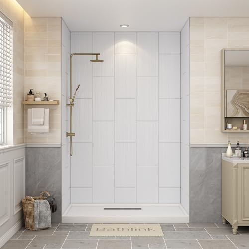 Bathlink Shower Wall Panels Waterproof, Loft Wood Grain, 60 x 32 x 96 in