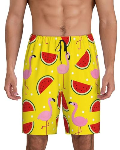 Short de détente pour homme Motif flamant rose et pastèque, Noir , 3XL