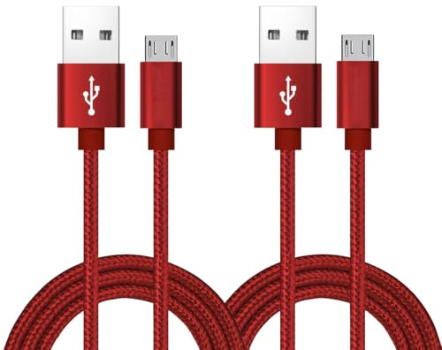 ROFICORD Micro USB Kabel, [2Pack] 1,8M Android Ladegerät, Nylon geflochtenes Micro USB Ladegerät, High Speed USB 2.0 A zu Micro B Ladekabel Universal für HTC, S6, Kindle, Android und mehr (Rot, 1,8M)