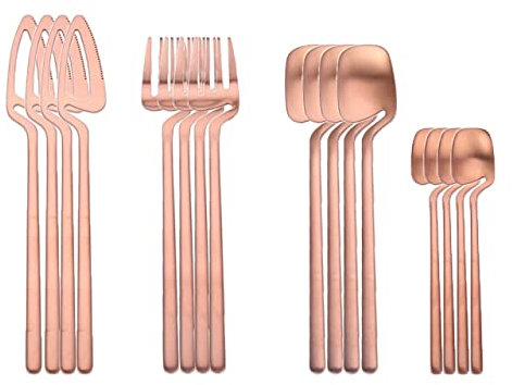 CLLBANT Juego de Cubiertos 16 Piezas de Acero Inoxidable 18/8, Juego de Cubiertos con Taza Colgante Negra, vajilla para Fiestas, Juegos de vajilla de Plata