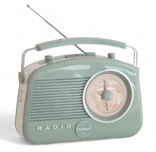 Steepletone Brighton BT Retro Radio, FM MW & LW, Bluetooth Connectivity, Battery & Mains Operated, Headphone Socket, Portable, Classic Radio Style (Sage Green)