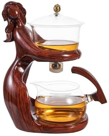 Théière en verre avec infuseur, ensemble de théière semi-automatique pour adultes avec infuseur et couvercle, théière pour personnes paresseuses, théière pour adultes