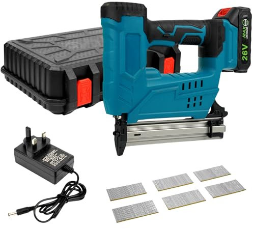 WUDLEP Electric Staple Gun, 2-in-1 Cordless Nail Gun with Tool Case, Fast Charger, 26v 2000MA Lithium Battery and 500pcs Free Staples, Electric Brad Nailer for Upholstery and Woodworking