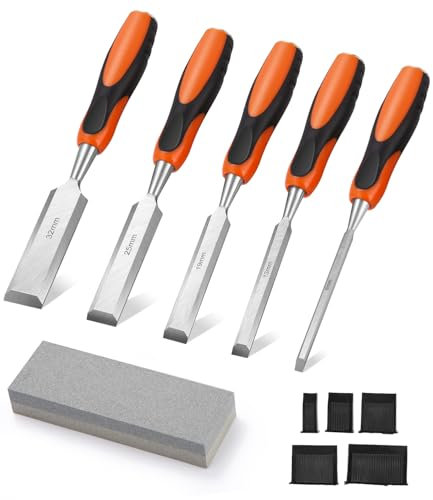 Zhufas Scalpelli per Legno, 5 Pezzi Set di Scalpelli per Legno Con angolo di taglio a 25°, Kit Intaglio Legno Con cote, Scapelli Lavorazione per Intaglio del Legno Carpenteria, Rifilatura dei Bordi.