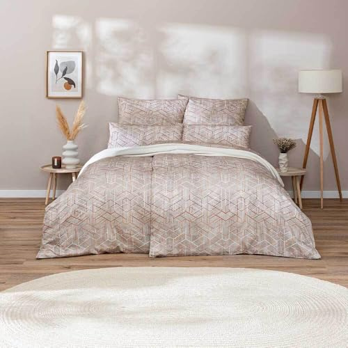ESTELLA Mako-Satin Bettwäsche 135x200 Joaquin Terracotta Rauten Natur 7909-370