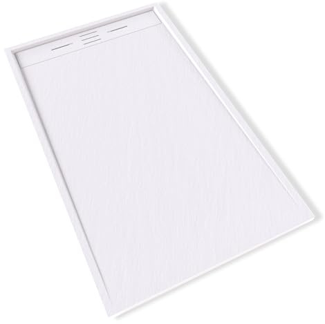 HIEMAL Receveur de douche 90 x 150 cm résine Blanc aspect ardoise + bonde incluse - Salle de bain