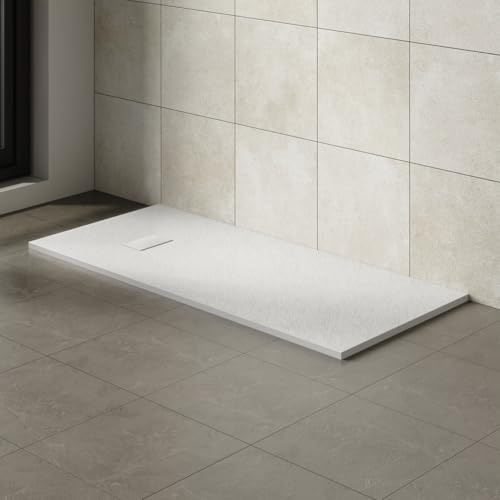 Aquariss SMC Slate Effect Rectangular 1800 x 800 mm Shower Base Tray White | Slimline Anti Slip Shower Tray, Bathroom Wet Room Shower Cubicle Base, for Walk In Shower Door, Durable