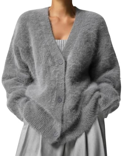 Lockenstab Luxuriöser Kaschmir-Cardigan Für Damen, Flauschiger Strickjacke, Plüsch, V-Ausschnitt, Offene Vorderseite, Knopf, Pullover-Jacken