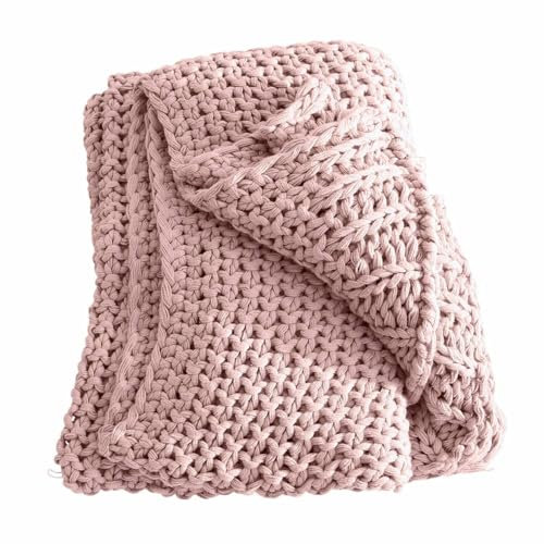 Loberon Plaid Plixoren, Angenehm Weich, Dekorativer Grobstrick, Sanfte Farbgebung, Kuscheldecke, Tagesdecke, Wohntextilien, Baumwolle, rosa