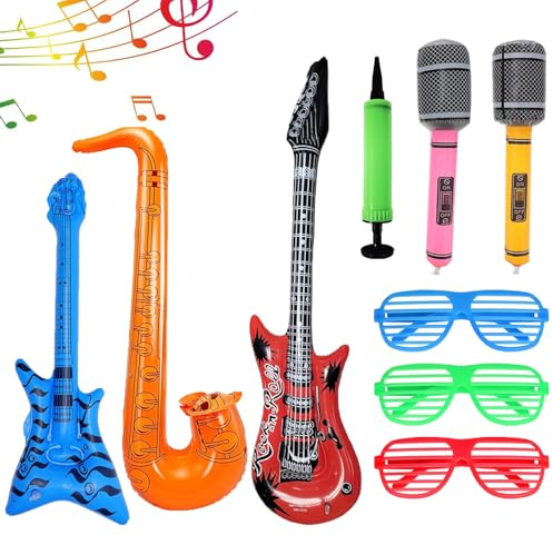 Guitare Enfant 9 Pièces Guitare Saxophone Microphone Ballons Instruments de Musique Accessoires Verres, Rock Star Ballons Fêtes Accessoires Fête d'anniversaire Carnaval Cadeau