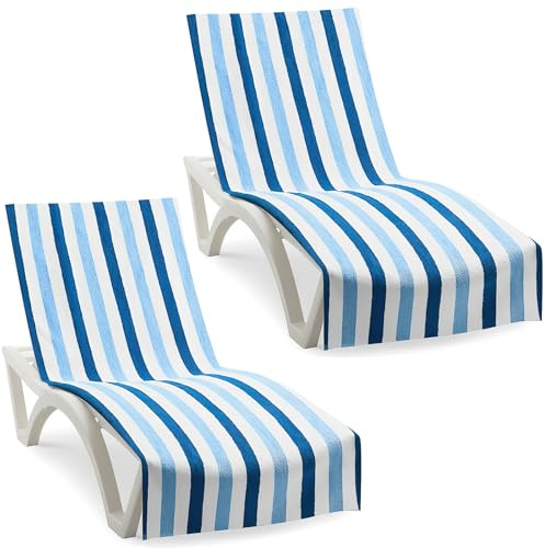 2 Pack Beach Chair Cover Towels, 216 x 76 cm Striped Sun Lounger Covers
