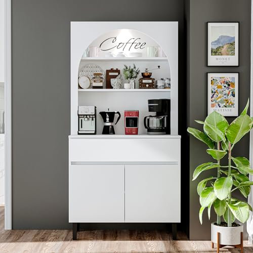 ROOMART Mehrzweckschrank VENEDIK – Aufbewahrungsschrank mit Schublade, Türen & Ablagen – für Küche & Wohnzimmer – 90x179x42 cm erhältlich (Weiß)