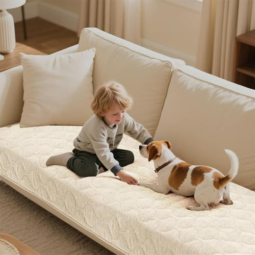 LINGKY Sofabezug Weiche Chenille Sofa Überzug für 1 2 3 4 Sitzer L Form Sofaüberwurf Ecksofa Couch Überzug Neue Universelle Anti Rutsch Hund Katze Sofa Cover (Elfenbein,70x120cm)