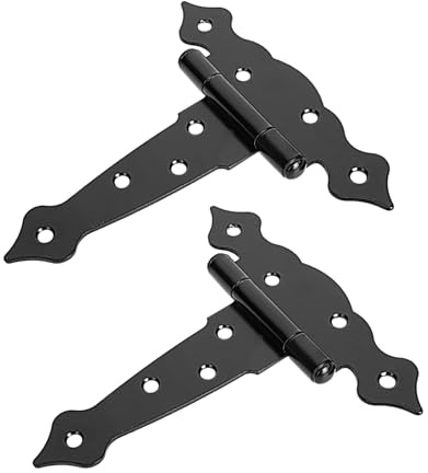 POPETPOP 2 Sets Heavy Duty T Shape Iron Door Hinges with Rust Treated Surface for Barns Wooden Doors Cabinets and Sheds Decorative