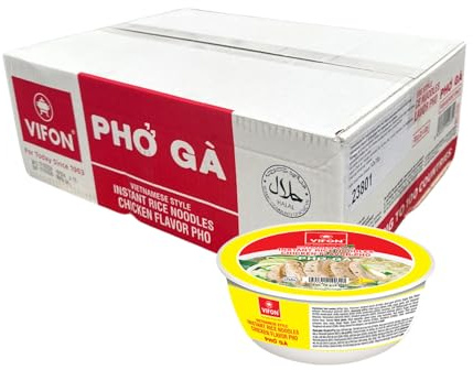 VIFON Instant Rice Noodles Chicken Bowl “Pho Ga” – 12er Box – Aromatische Pho Reisnudel Suppe im Becher – OG ASIA – 12x 70g