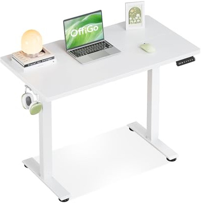OffiGo 90 cm Pequeño Escritorio Elevable, Blanco Mesa Escritorio Elevable | Con 3 Memorias de Altura, Mesa Elevable para Estaciones de Trabajo en Casa, Mesa Ordenador Compacta para Espacios Pequeños