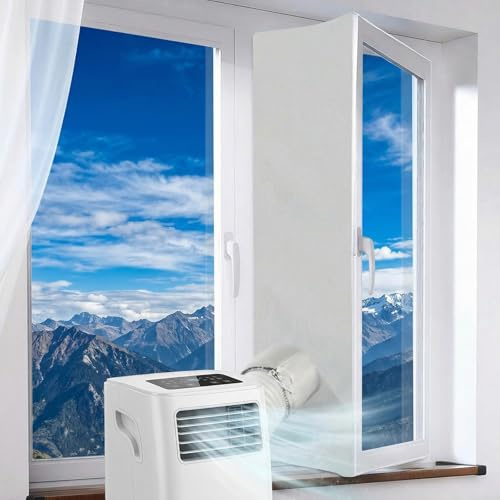 Fensterabdichtung für Mobile Klimageräte, Qoosea 3M Fenster Klimaanlage Abdichtung Verdickt mit Doppeltem Kordelzug, Hot Air Stop AC Window Seal Set Fensterdichtungen für Klimaanlagen
