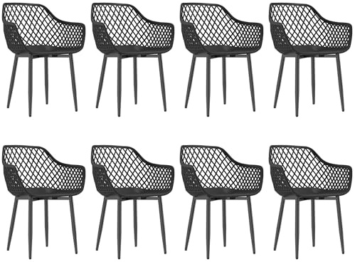 Songvas Gartenstuhl 8er Set, Outdoor Stuhl 120kg Belastbar, Wetterfest & UV-Beständig, Gartenstühle mit Armlehne, für Garten, Terrasse, Balkon & Außen, Armlehnensessel Loungesessel, Schwarz
