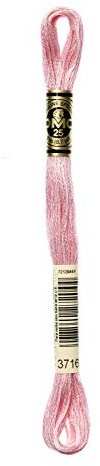 DMC 117-3716 Mouline Stranded Cotton Six Strand Embroidery Floss Thread, Light Dusty Rose, 8.7-Yard