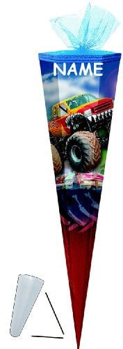 alles-meine.de GmbH Schultüte - Monster Truck 85 cm - incl. Namen - mit Tüllabschluß - mit/ohne Kunststoff Spitze - Zuckertüte LKW Auto Autos Monstertruck Trucks Jungen