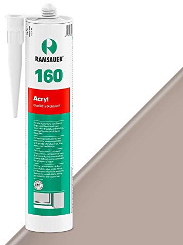 RAMSAUER 160 Acryl (Grau) - 310ml Kartusche, Dichtstoff für Fugen & Anschlüsse, Fenster, Mauerwerk, Beton, Putz, Zement, Dach- & Fassade, Styroporplatten verkleben, spaltfüllend, überstreichbar