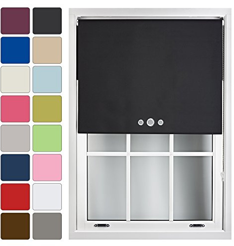 FURNISHED Blackout Roller Blind with Triple Eyelets Made to Measure, Black, 180W x 165H cm