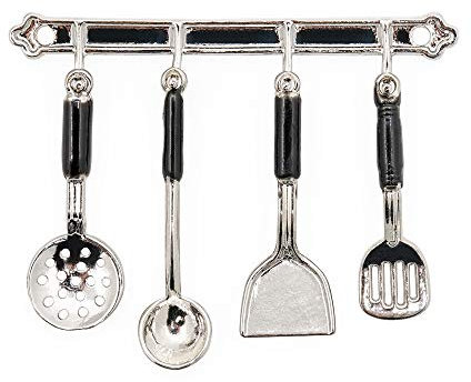 Odoria 1/12 Miniatur Kuechenutensilien 4 Stück Puppenhaus Zubehör, Silber
