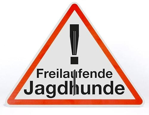 AllesKlaro® - Warnschild Aufsteller - freilaufende Jagdhunde - Dreieck - freistehend aufstellbar - stabile 4mm Alu Verbundplatte (50x40cm)