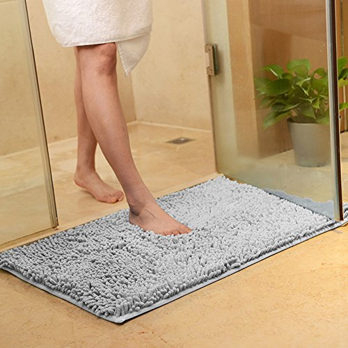DOTBUY Tapis de Salle de Bain, Chenille Super Absorbant Anti-dérapant Tapis de Bain Confortable Tapis de Salle de Bain Tapis de Douche (40 * 60cm, Gris)